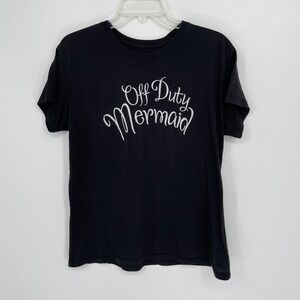 TNT Women's Black Off Duty Mermaid Short Sleeve Graphic Tee T-Shirt Size XXL 2XL